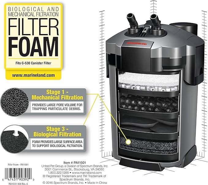Marineland Filter Foam 2 Count, Supports Biological And Mechanical aquarium Filtration, Rite-Size X, Blacks & Gray (PA11501)