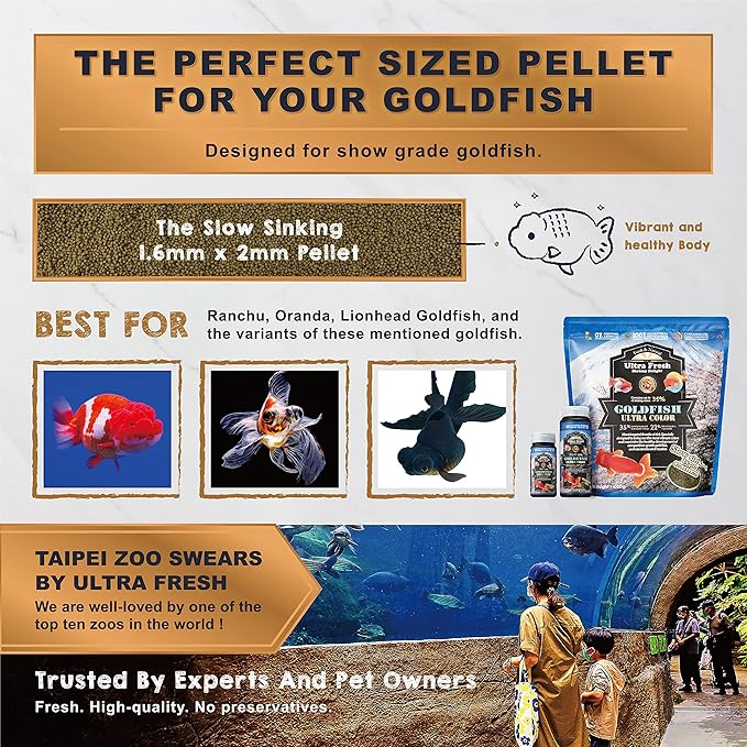 Ultra Fresh Sinking Goldfish Food, Color Enhancing, Balanced Diet, All Natural Ingredients, Clear Water Formula, Slow Sinking Gold Fish Pellets, Goldfish Ultra Color 2.2 lbs
