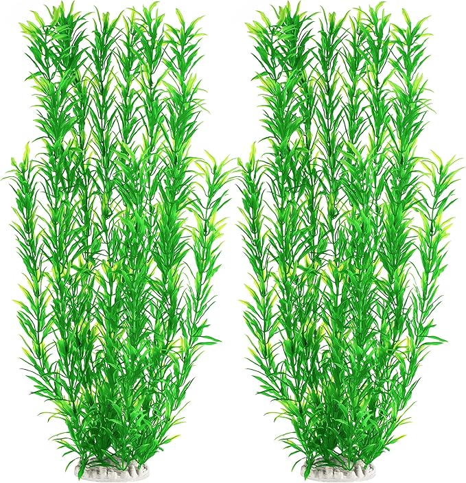 MyLifeUNIT Artificial Aquarium Plants, Tall Plastic Fish Tank Plants for Aquarium Decor (Green), 2-Pack 15.75-Inch & 21-Inch