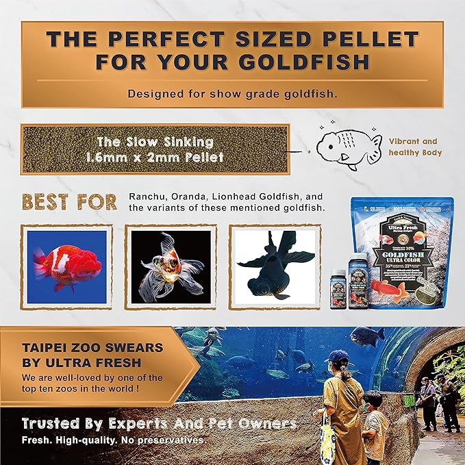 Ultra Fresh Sinking Goldfish Food, Color Enhancing, Balanced Diet, All Natural Ingredients, Clear Water Formula, Slow Sinking Gold Fish Pellets, Goldfish Ultra Color 1.87 oz