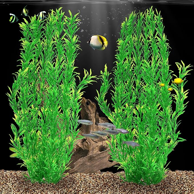 MyLifeUNIT Artificial Aquarium Plants, Tall Plastic Fish Tank Plants for Aquarium Decor (Green), 2-Pack 15.75-Inch & 21-Inch