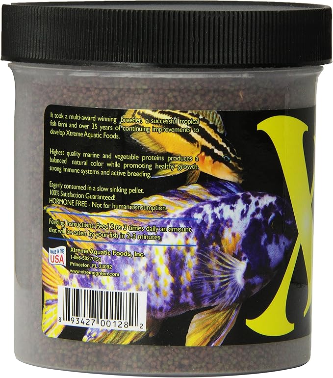 Xtreme Community Peewee 1.5mm Pellets: Slow Sinking & Ideal for Community Fish - Boosts Immune & Digestive Health, Enhances Color & Energy, Max Protein Fish Food – USA Farm Grown (10oz)